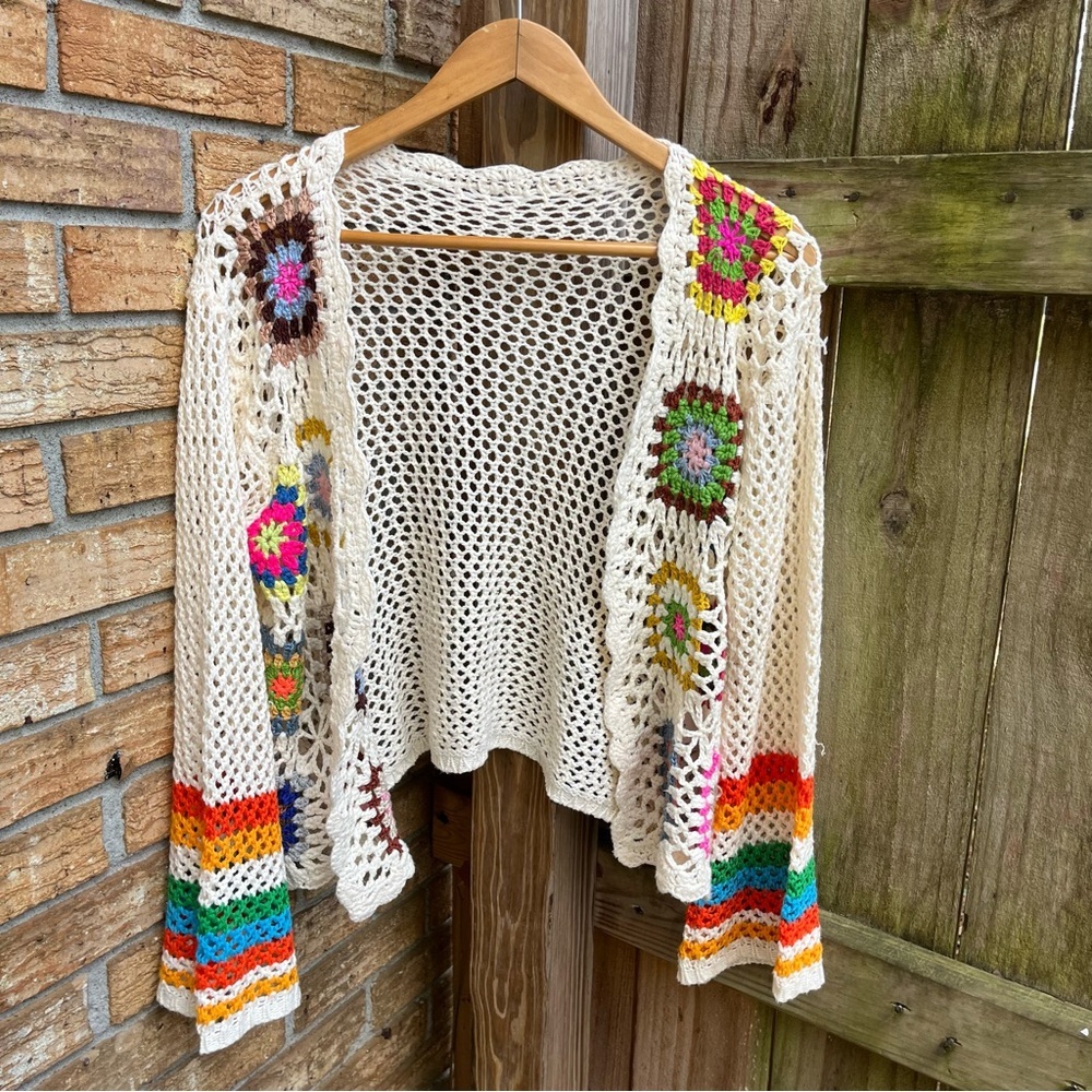 Boho Crochet Open-Front Cardigan